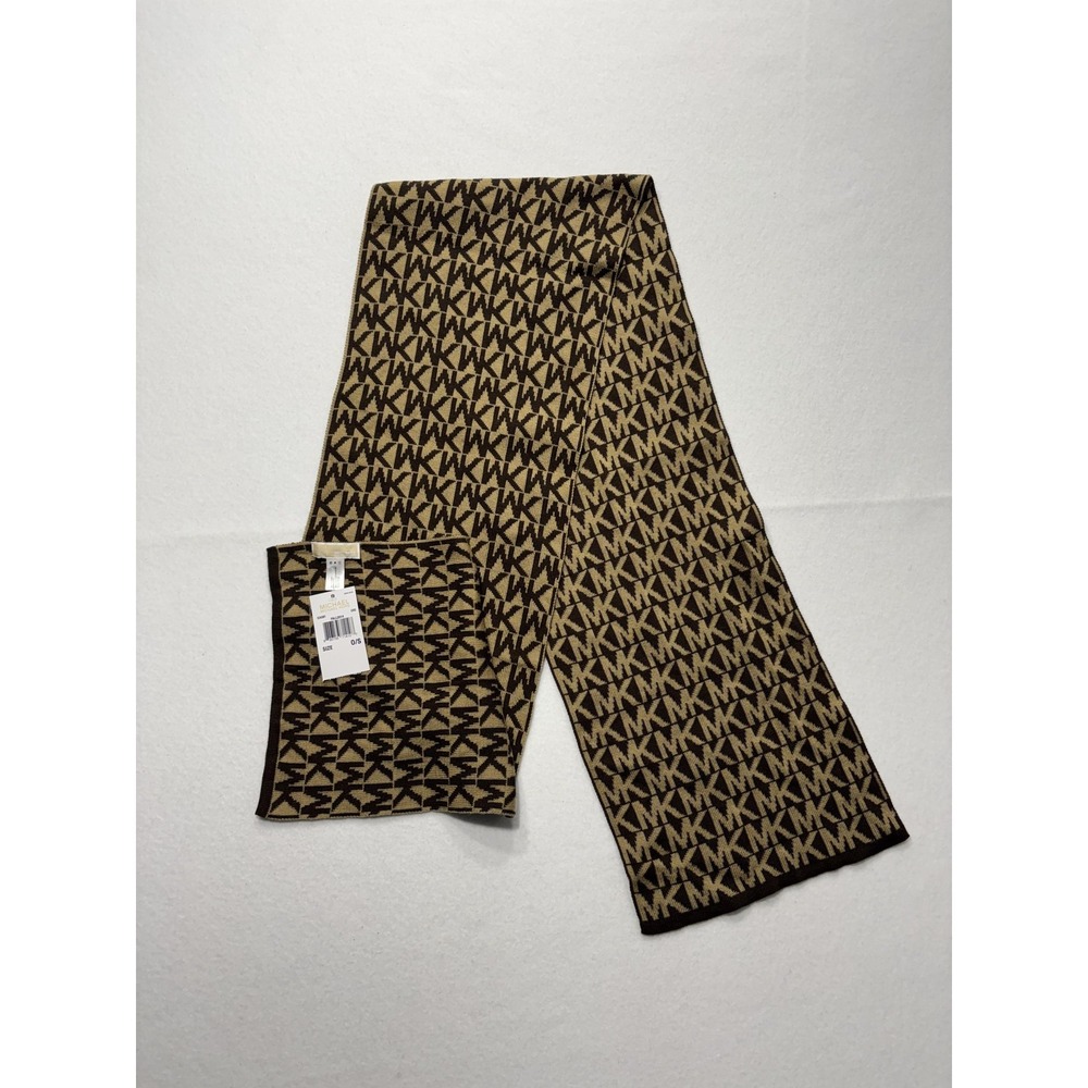 MICHAEL Michael Kors Scarf Womens One Size Brown MK Logo Knit Wrap Rectangle - Picture 1 of 3